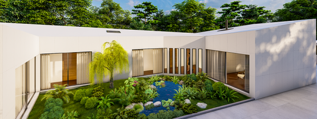 Vista do pátio | UNIDADE UNIFAMILIAR ​| AD Arquitetura 